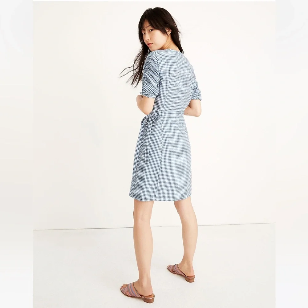 Madewell | Gingham Shirred-Sleeve Wrap Dress - Picture 7 of 8